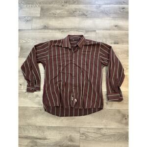 BachRach Men's XL‎ Long Sleeve Button Up Western Striped Cotton Thailand Red